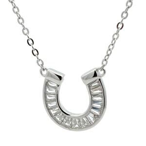 Horseshoe CZ Pendant Necklace Solid 925 Sterling Silver Horseshoe
